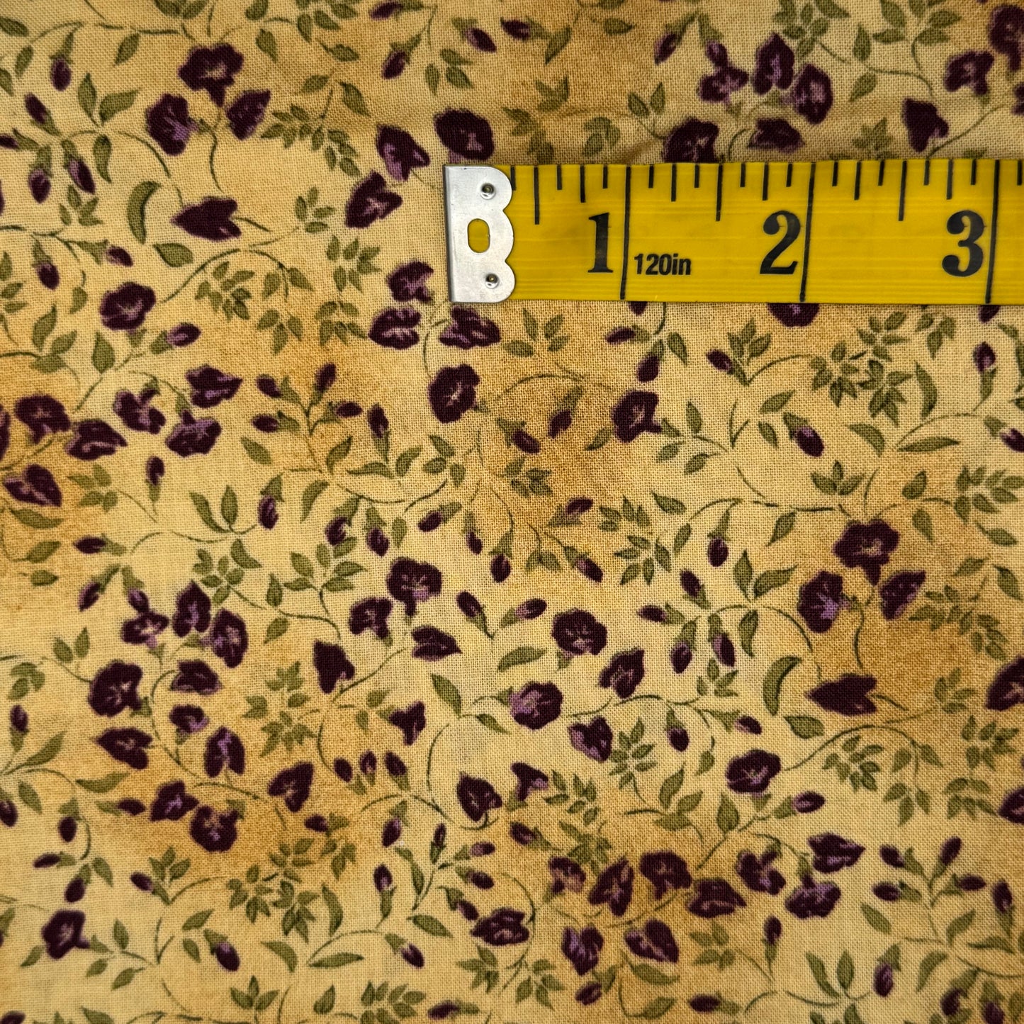 Tan With Purple Floral Cotton: 2 yds