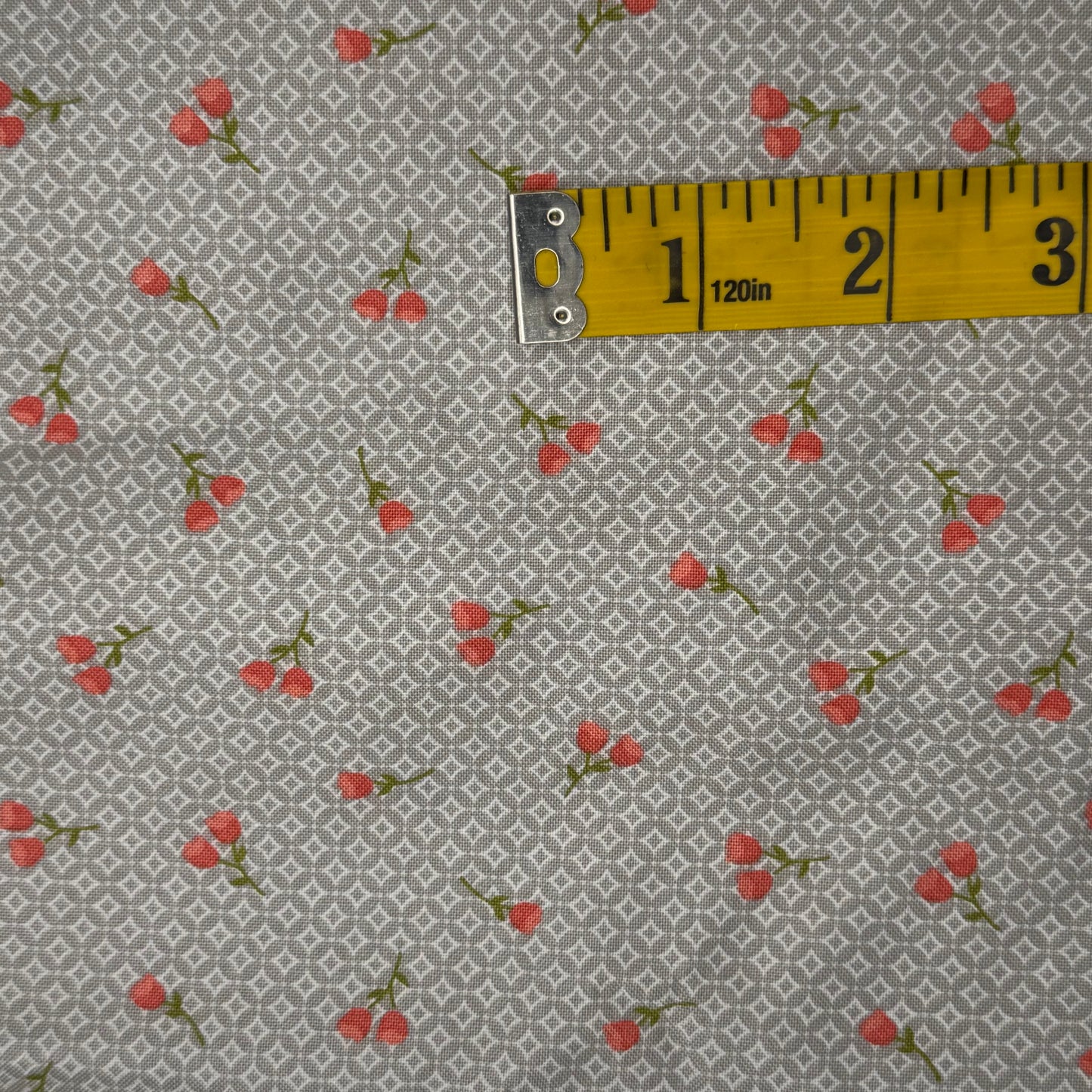 Grey Geometric Pattern With Pink Floral Cotton: 2.25 yds