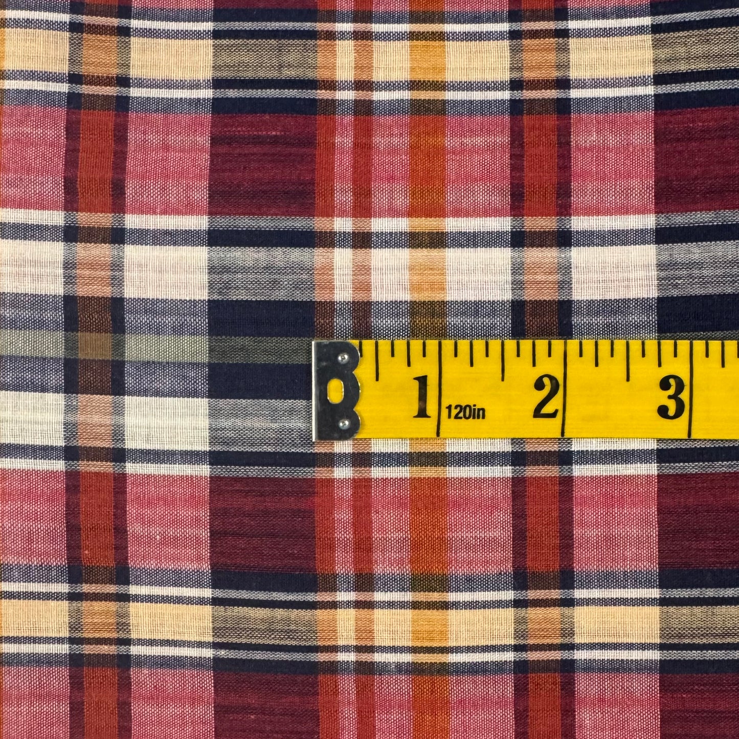 Red, Blue & Yellow Plaid Lightweight Cotton Blend Shirting: 1.75 yds