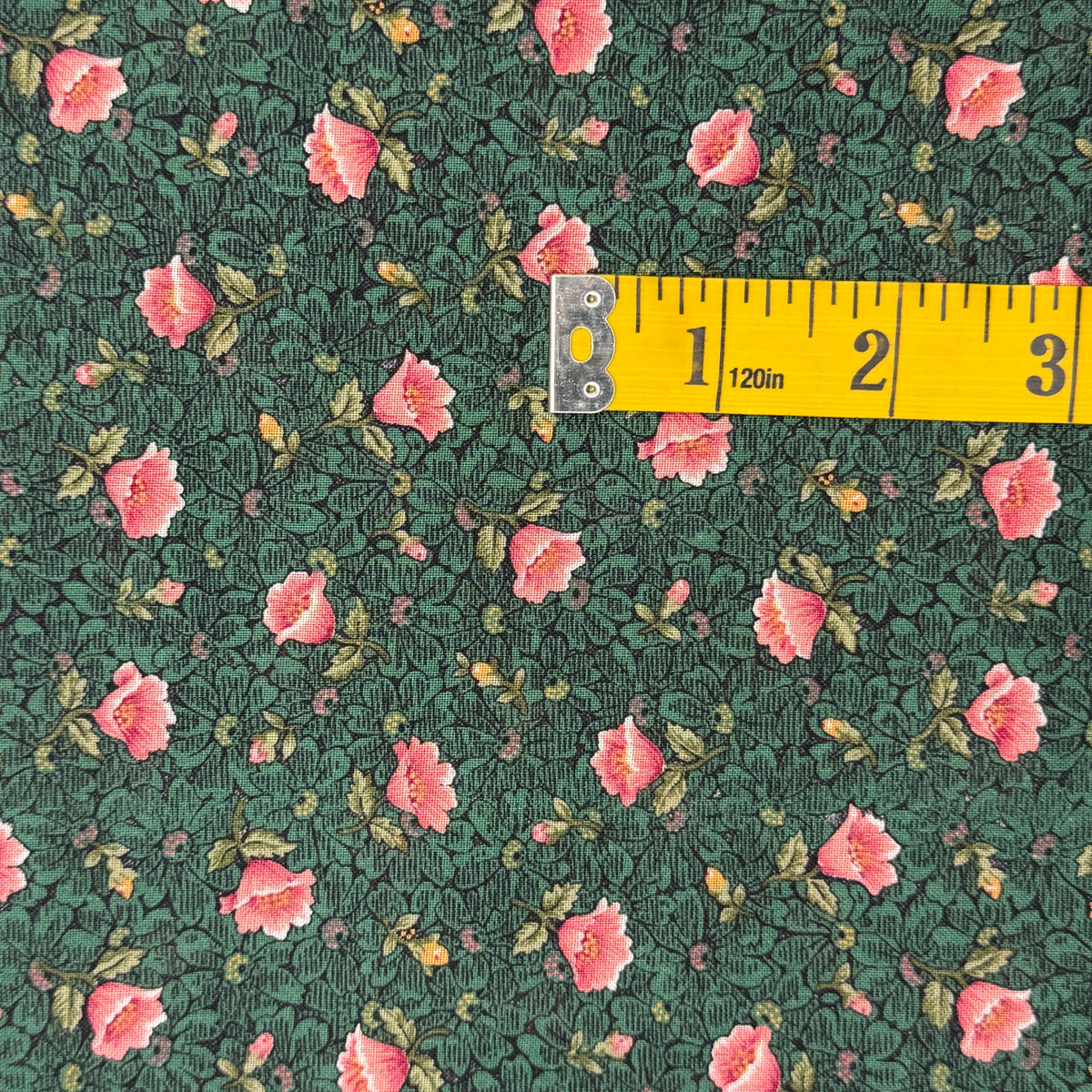 Green With Pink & Orange Floral Cotton: 2 yds