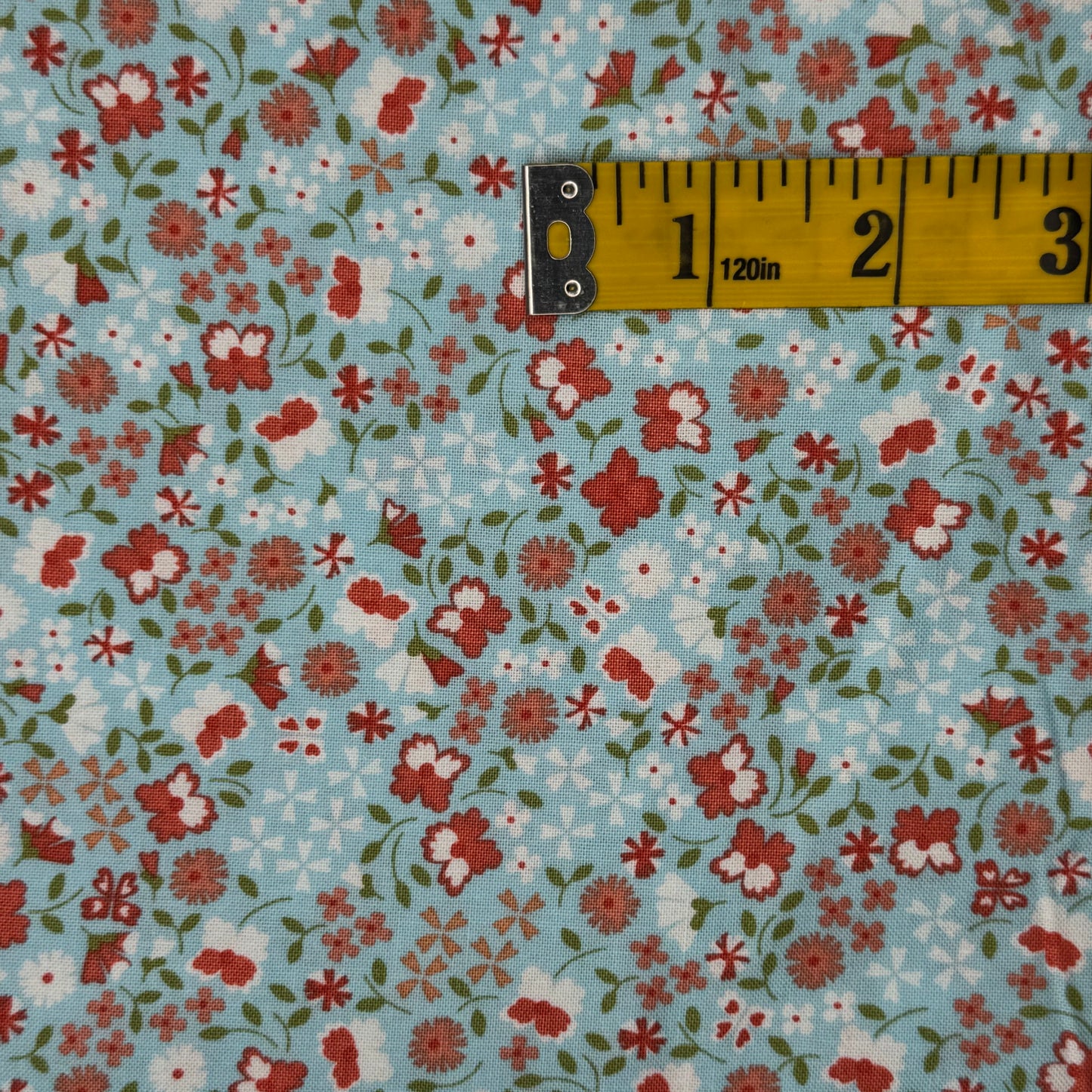 Light Blue With Pink & White Floral Cotton: 2.5 yds
