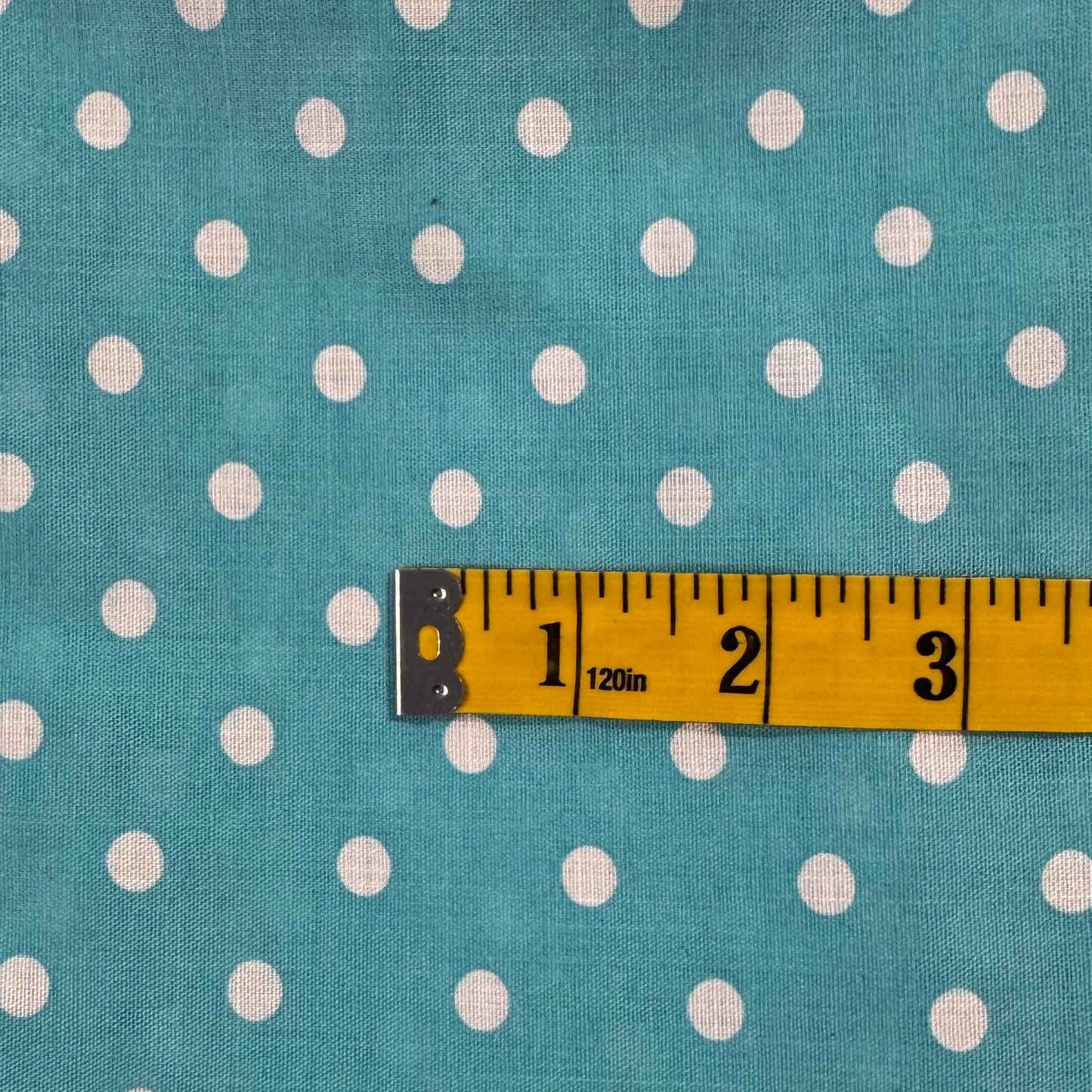Aqua With White Dots Cotton Blend: 2 yds
