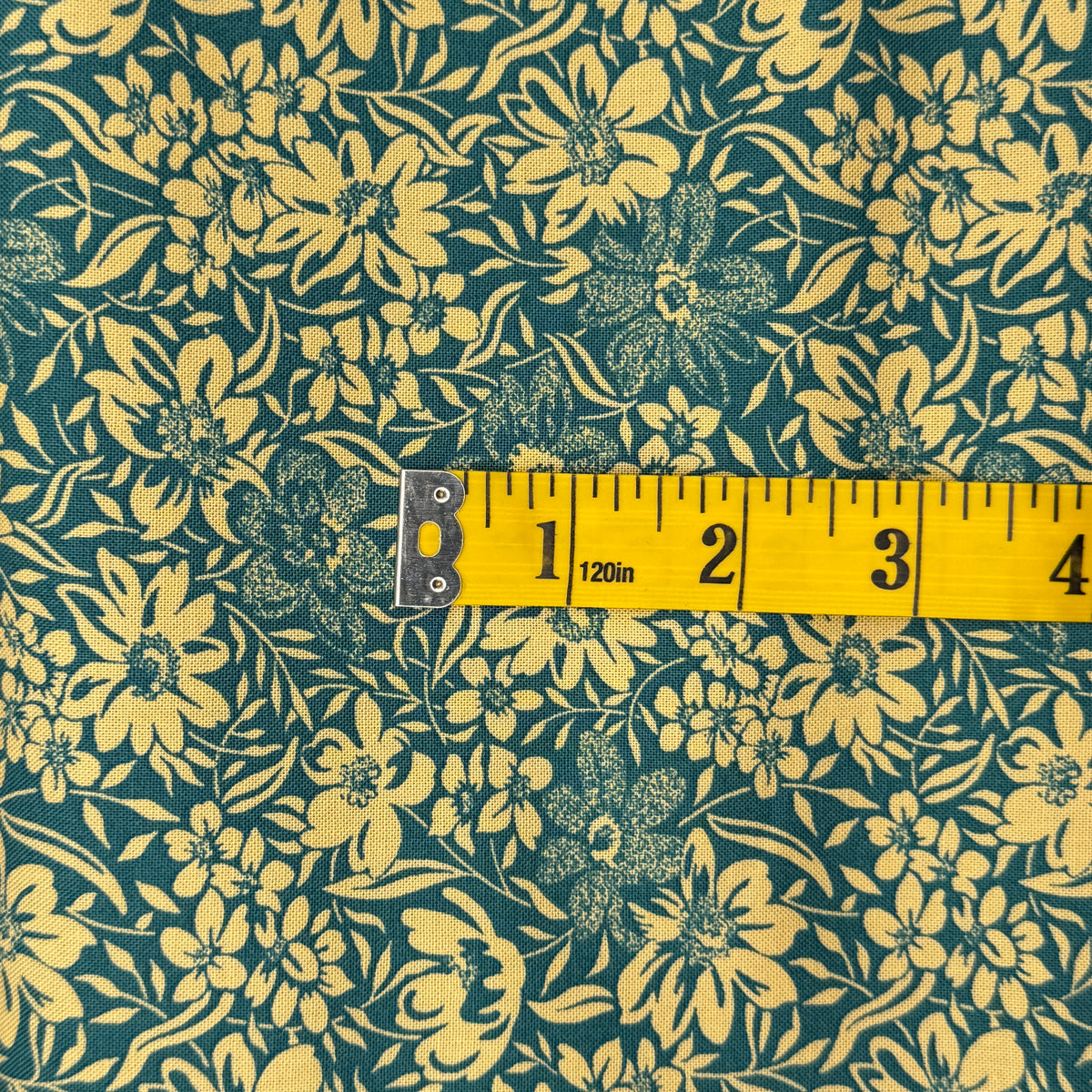 Green With Cream Floral Cotton: 2 yds