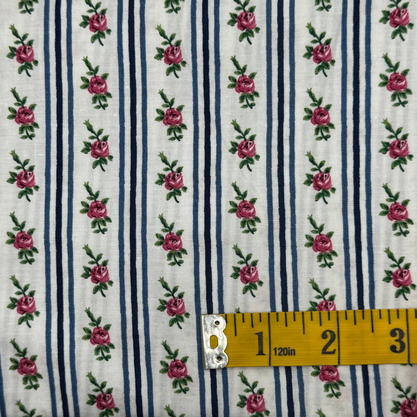 Pink Floral With Blue Stripes Cotton Blend: 1 yd