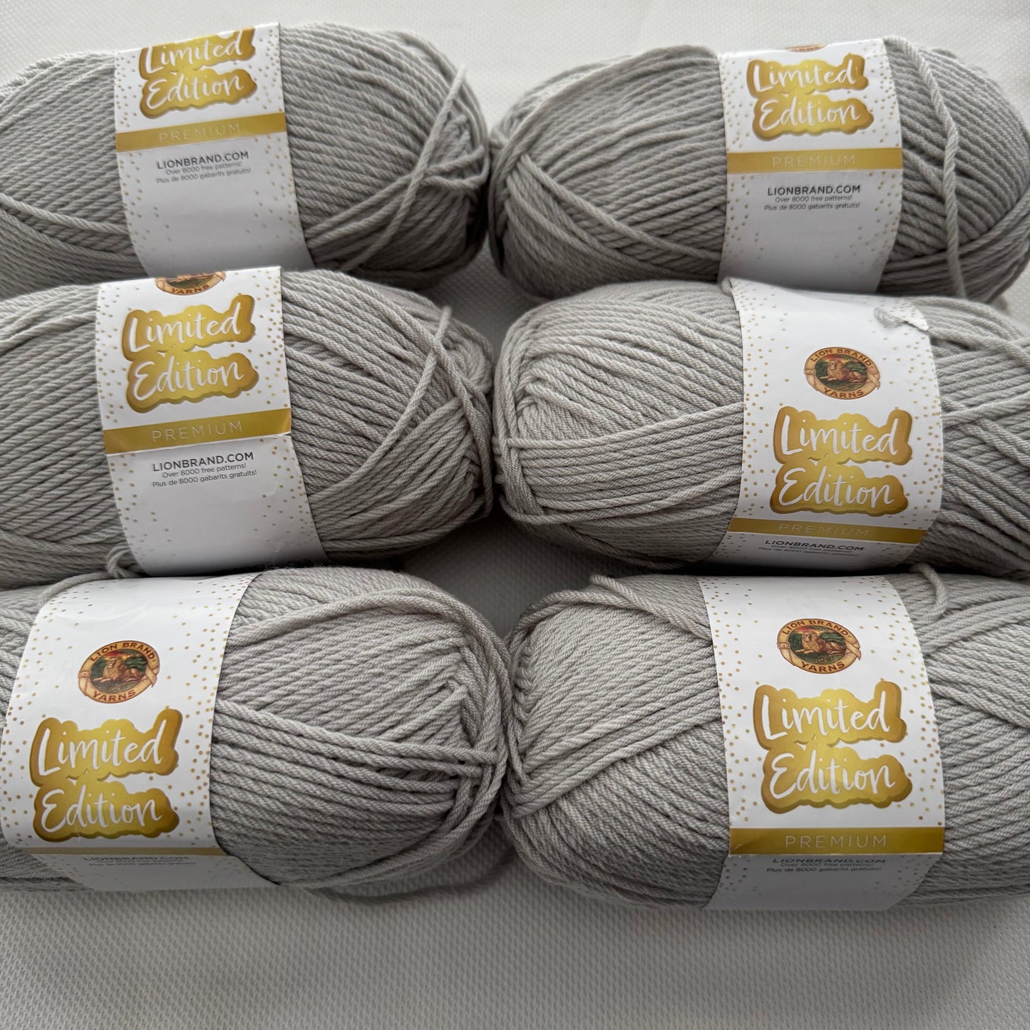 Lion Brand Limited Edition Premium Yarn in Grey: 6 Skeins