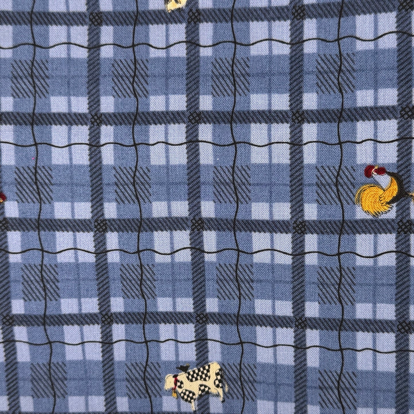 Blue Plaid With Farm Animals Cotton: 1.5 yds
