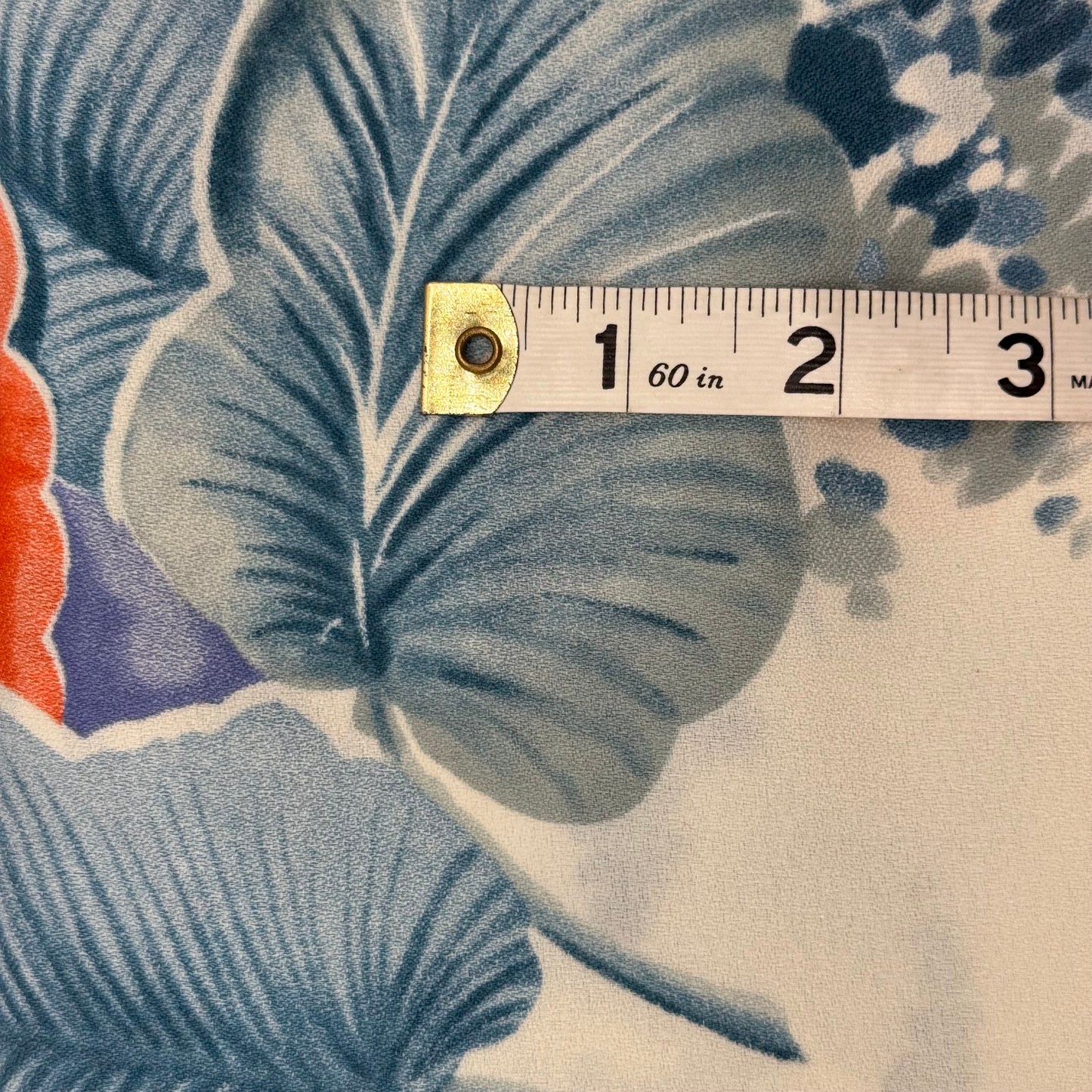 Muted Multicolor on Cream Tropical Print Poly Crepe: 3.5 yds