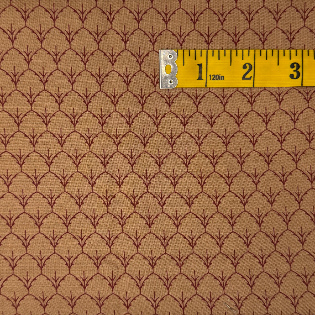 Tan With Maroon Branches Cotton: 1 yd