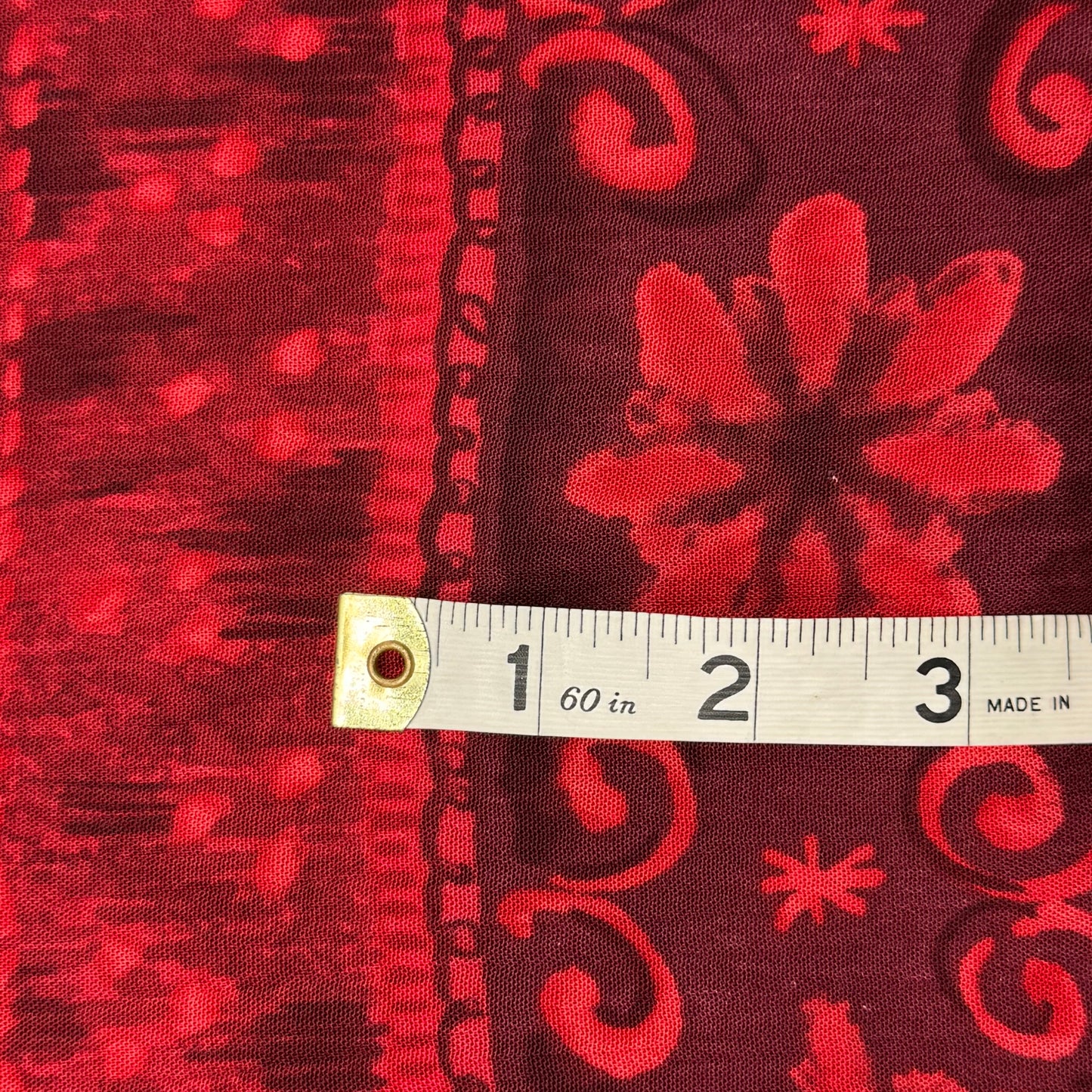 Lightweight Red Batik Design Cotton: 3.5 yds