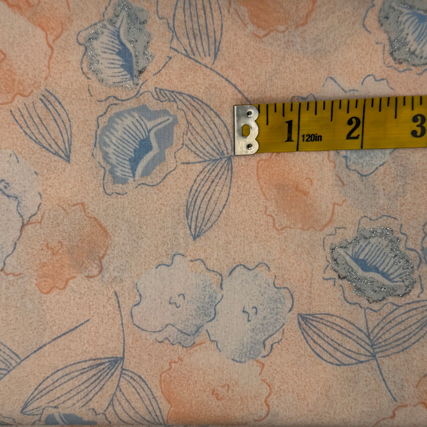 Peach & Blue Floral With Silver Metallic Accents Cotton Blend: 2 yds