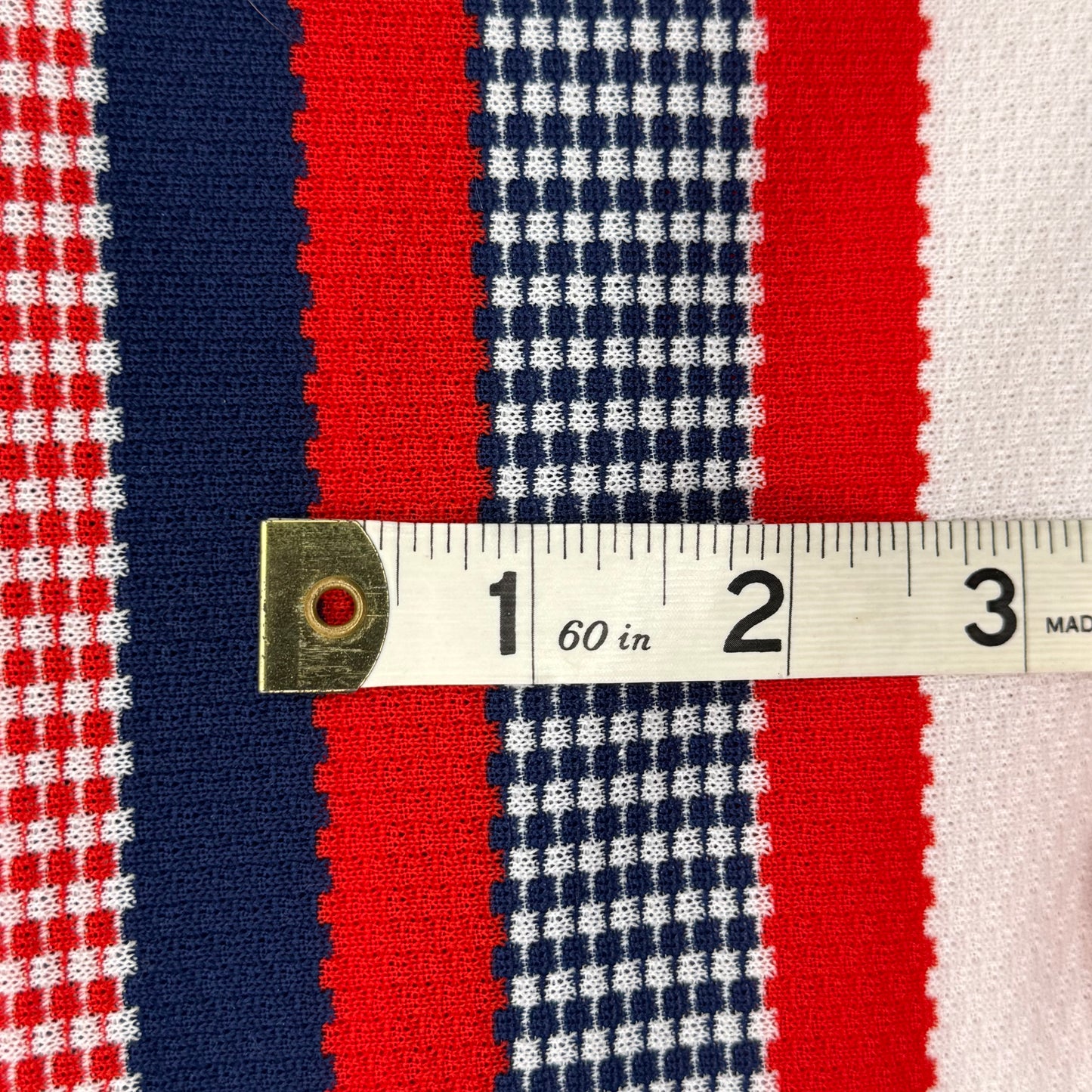 Red/White/Blue Stripe Texture Weave/Knit Poly: 2.5 yds