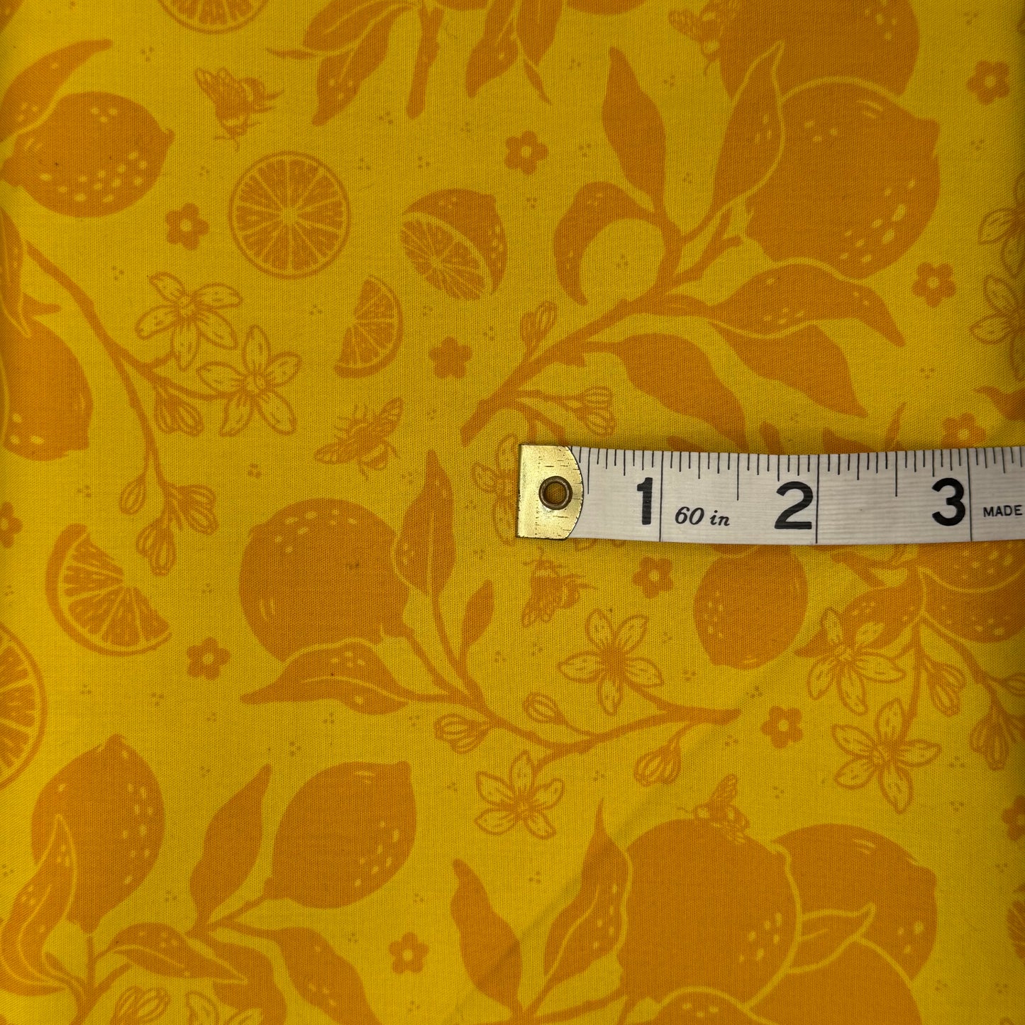 Orange on Yellow Fruit/Floral Print Cotton: 1 yd