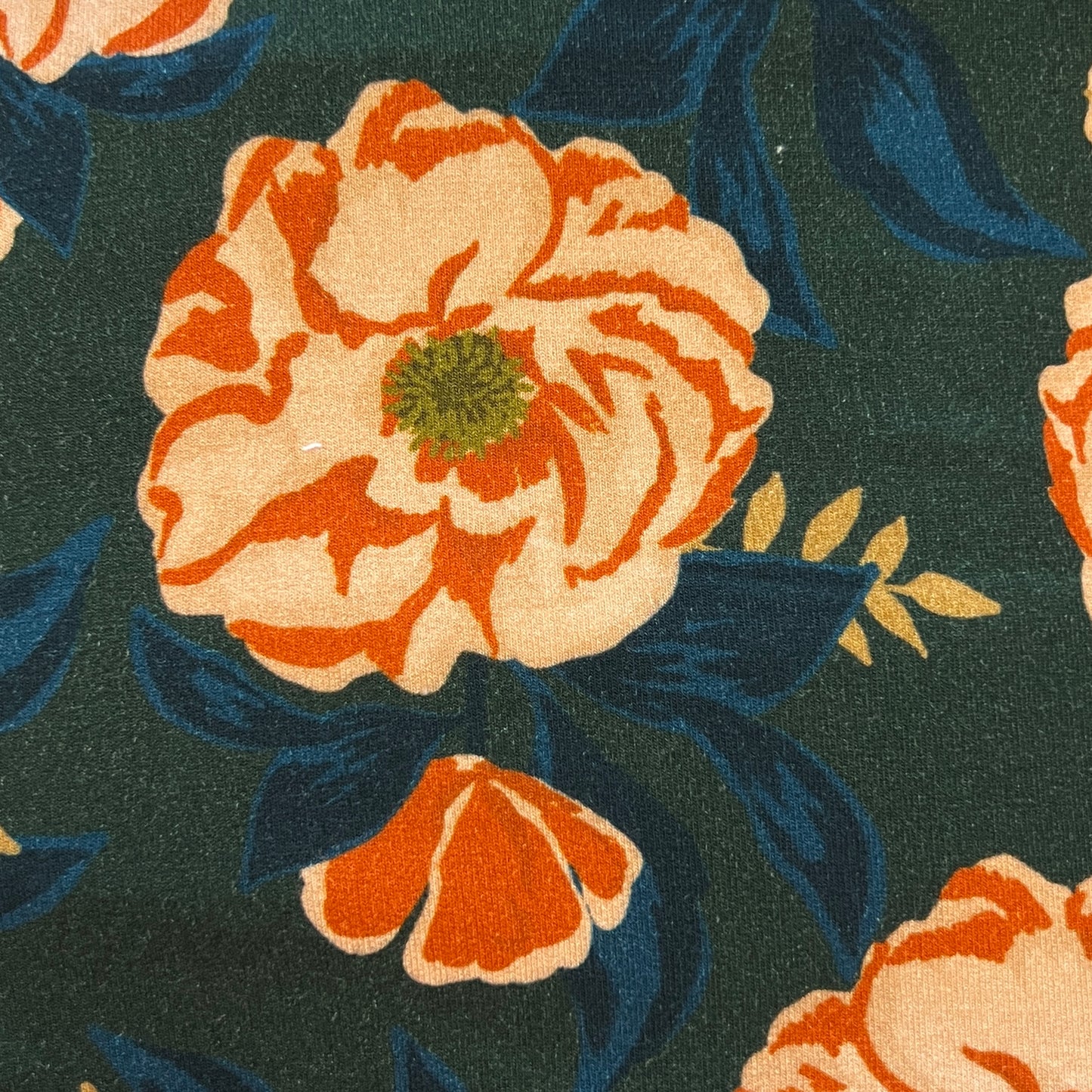 Green With Orange Floral Stretch Jersey: 1.5 yds