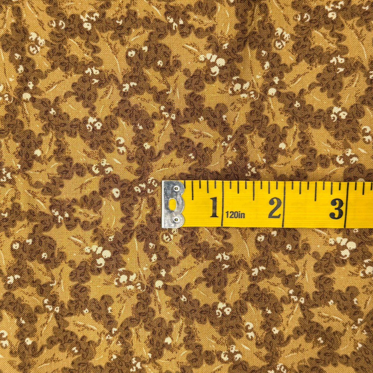 Tan & Brown Holly Leaves Cotton: 1 yd