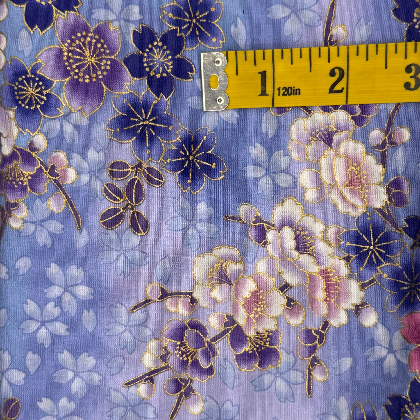 Blue & Purple Metallic Floral Cotton: 3 yds