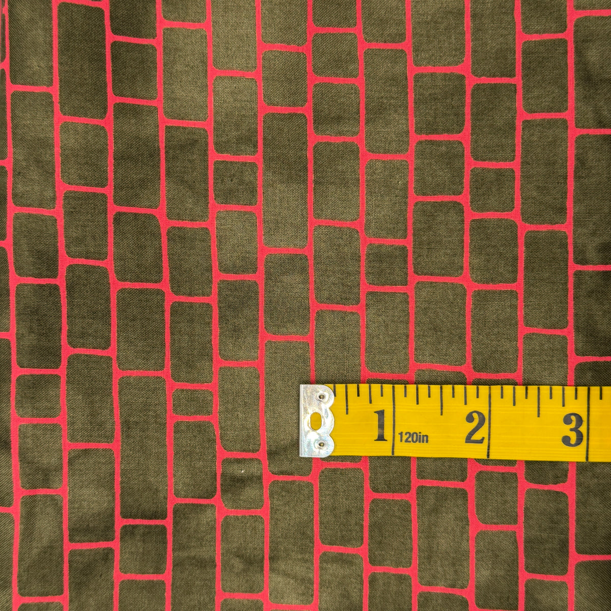 Hot Pink With Light Brown Bricks Cotton: 2 yds