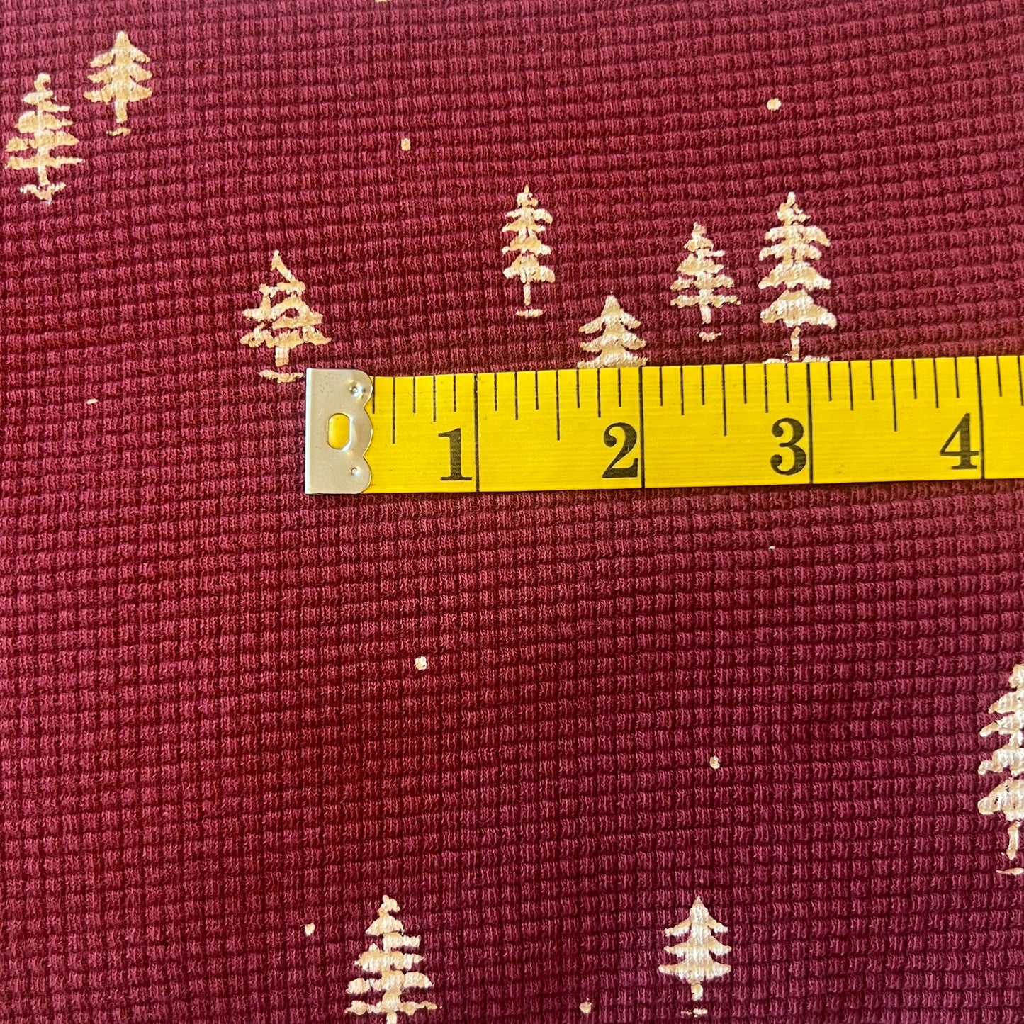 Maroon Trees Waffle Knit: 2 yds