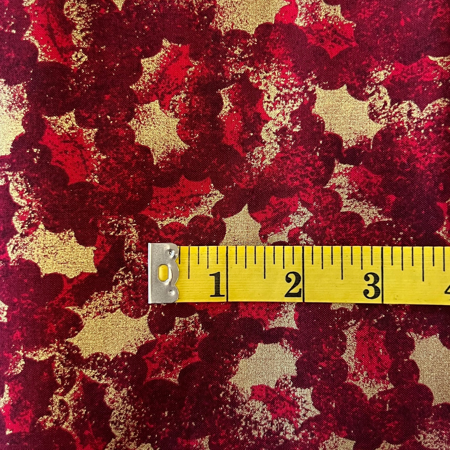 Red & Gold Holly Leaves Cotton: 2 yds