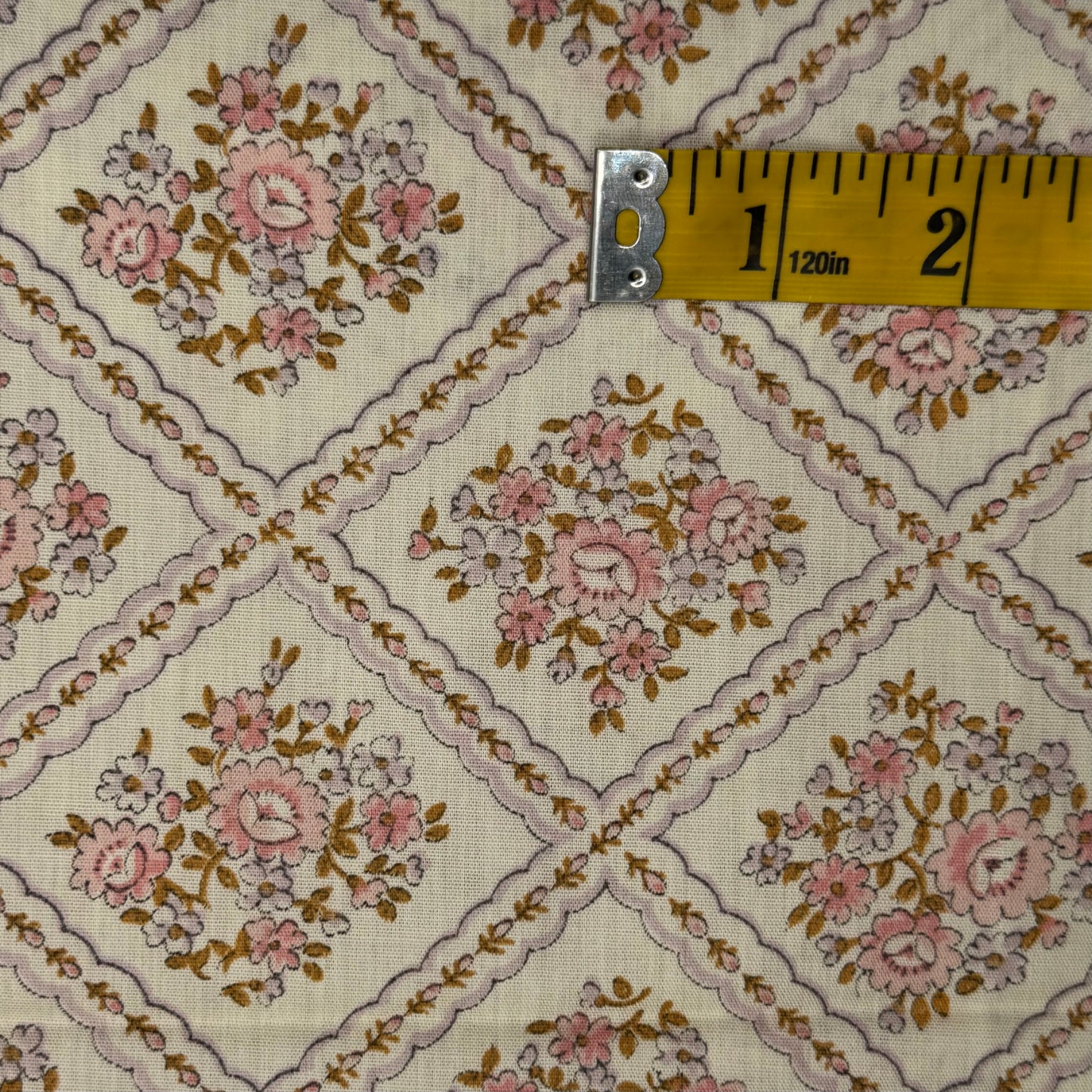 Cream With Pink & Purple Floral Poly Cotton Blend: 2 yds