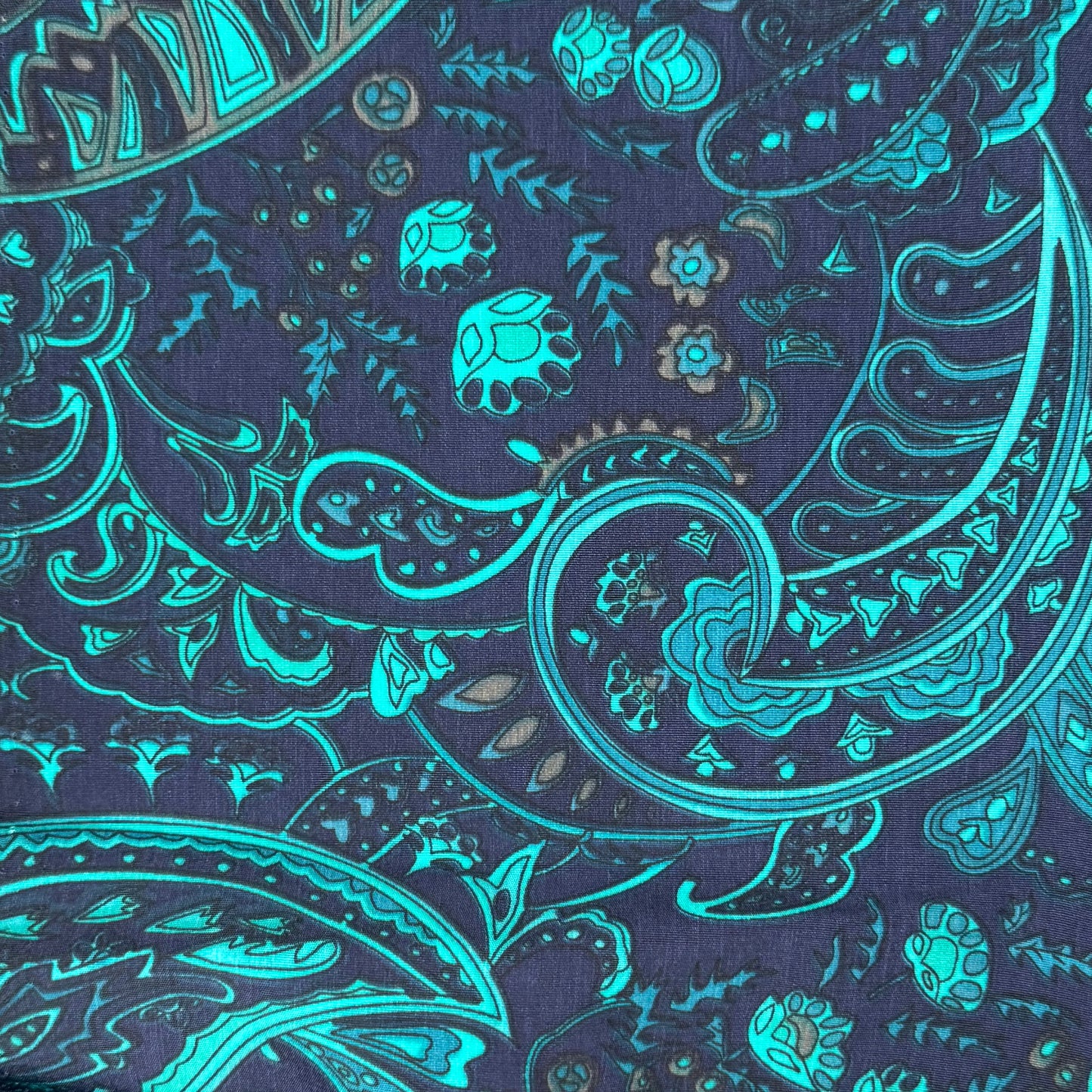 Navy With Turquoise Paisley Poly Peachskin: 3 yds