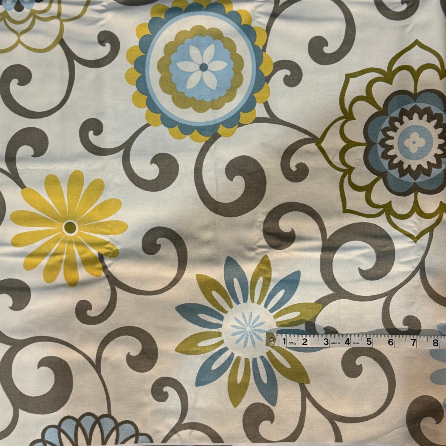 Blue/Yellow/Gray/Green Screenprint Home Decor Cotton: 2 yds