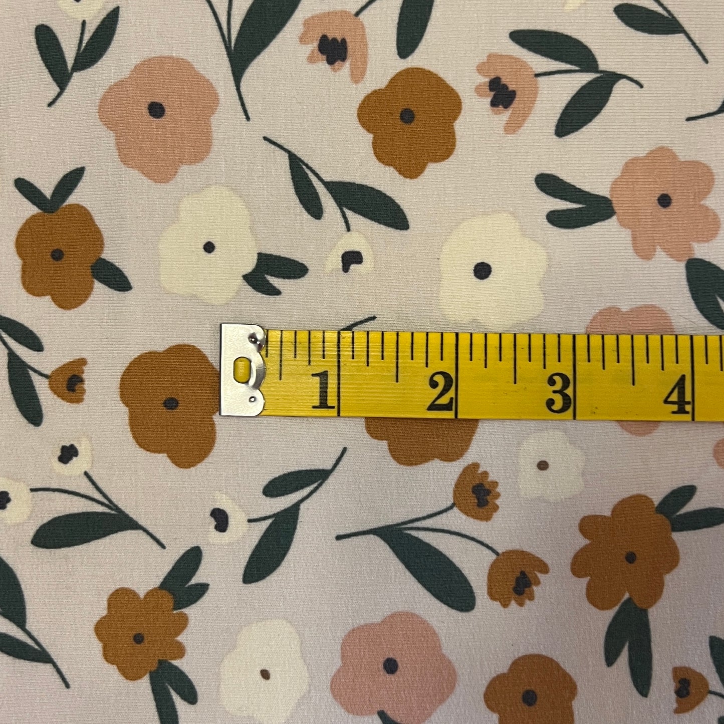 Pink, Tan & White Floral Jersey: 1 yd
