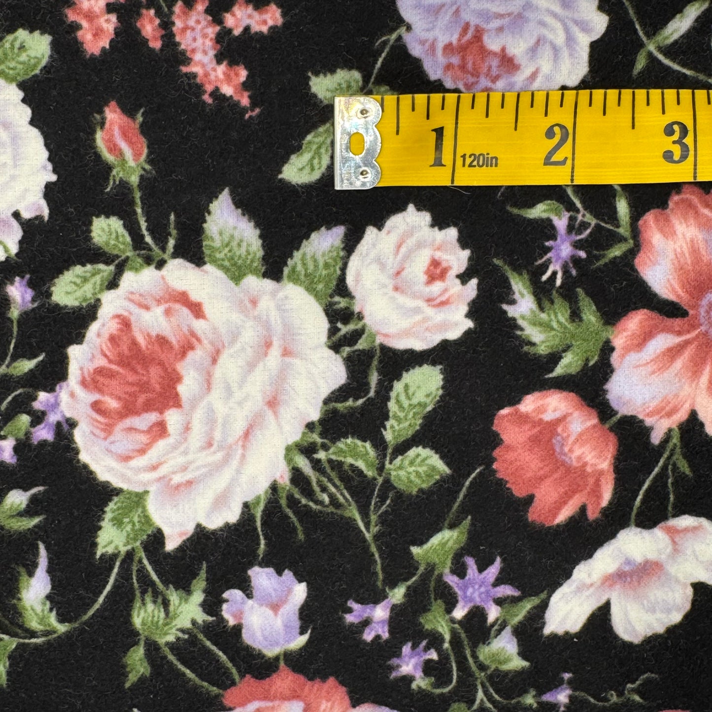 Black With Floral Brushed Cotton Blend: 2.5 yds