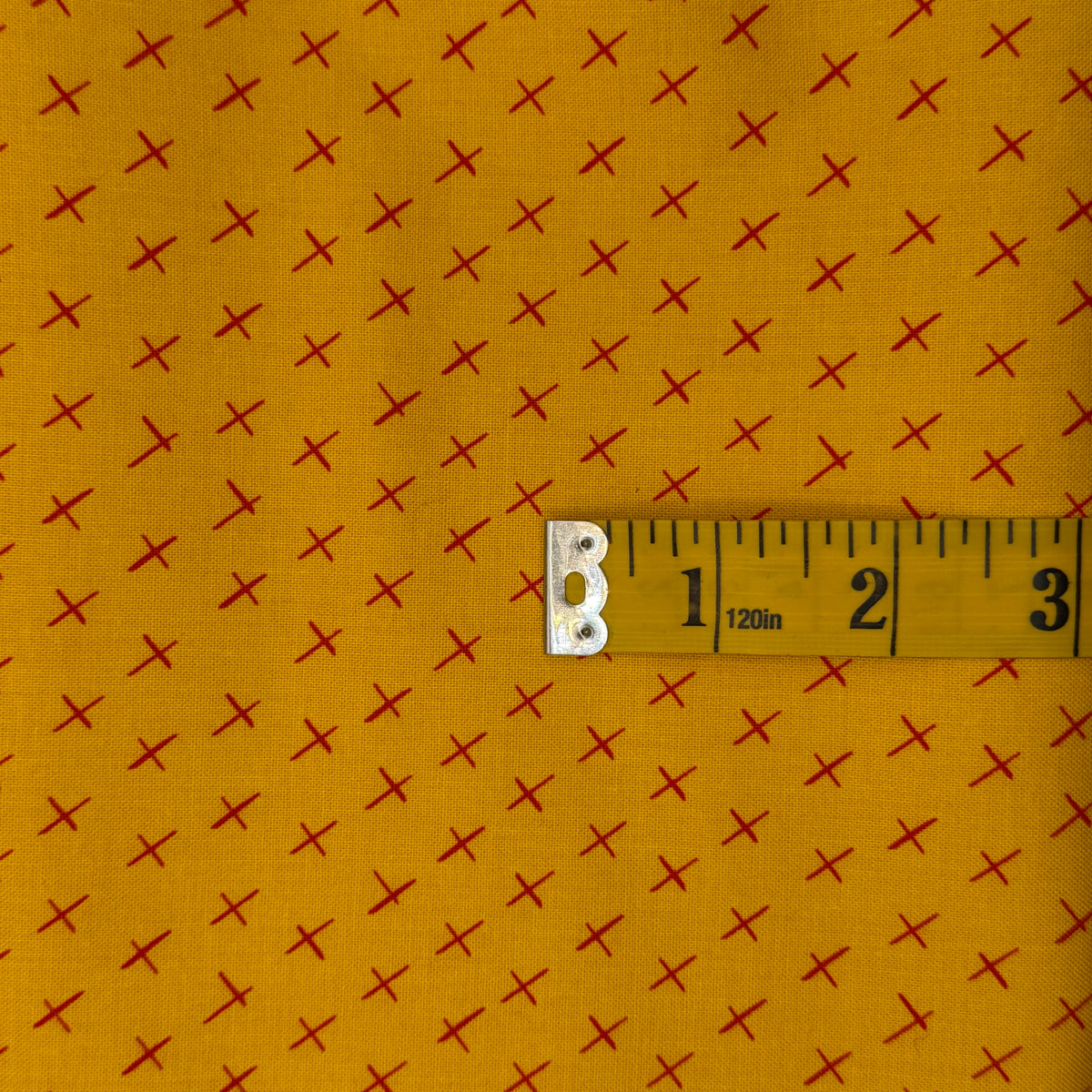 Yellow With Red Cross Marks Cotton: 2 yds