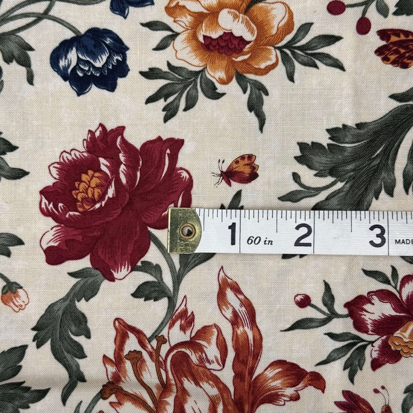 Multicolor on Cream Floral/Foliage Print Cotton: 1 yd