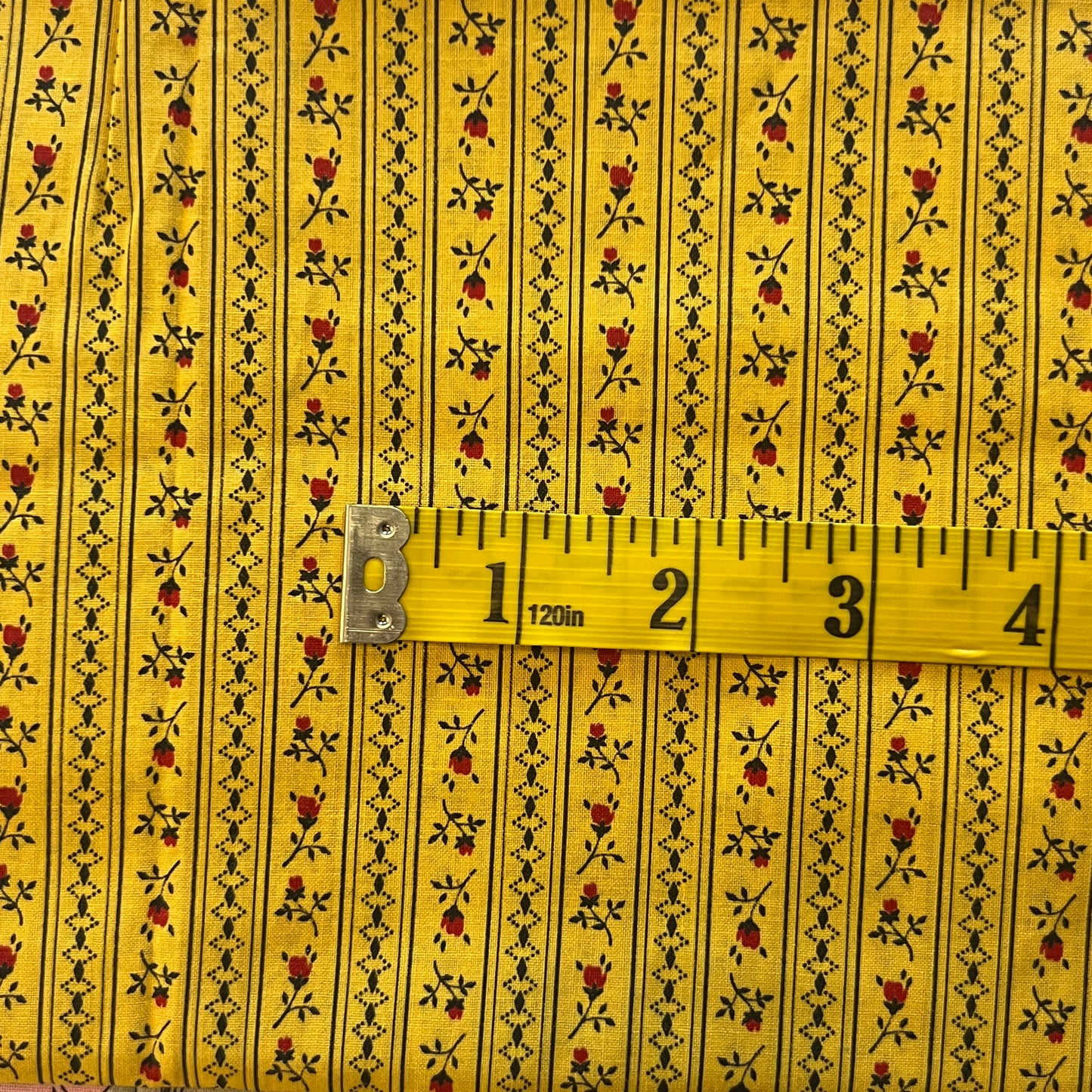 Yellow With Red Striped Floral Cotton: 1.75 yds
