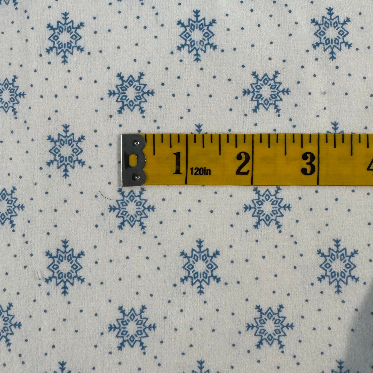 White With Blue Snowflakes Flannel: 2 yds