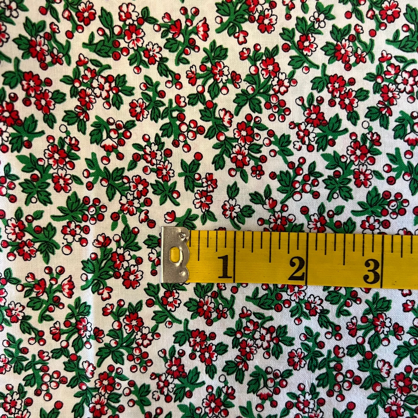 Red & Green Floral Cotton: 1 yd