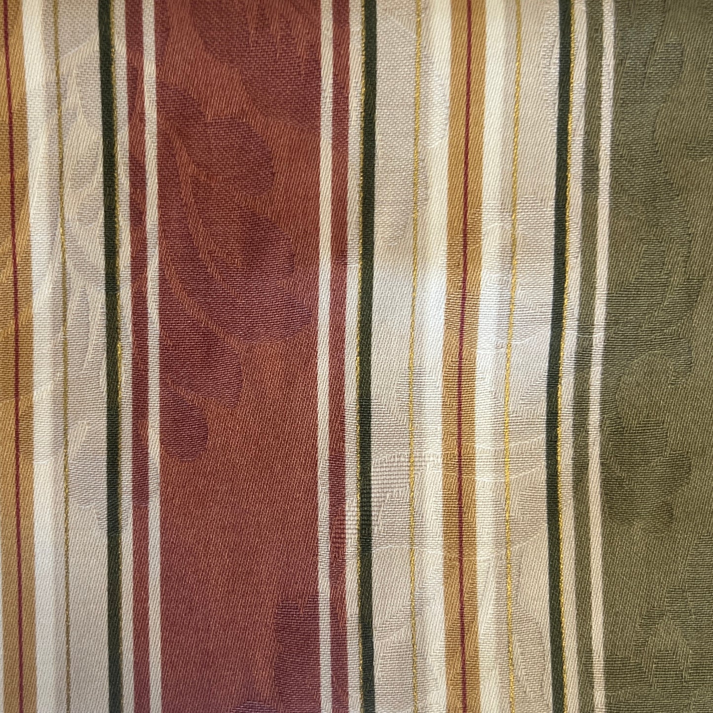 Dusty Rose, Green, Tan Striped Home Decor: 3 yds