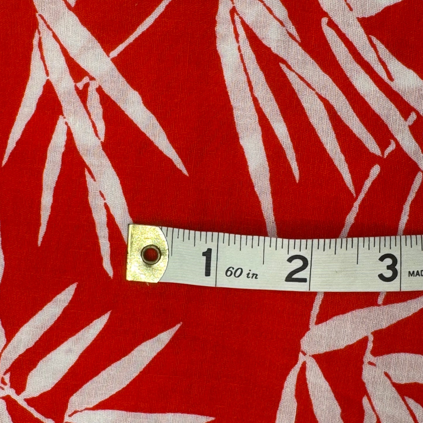 Tomato Red/White Bamboo Foliage Print Cotton: 4.75 yds