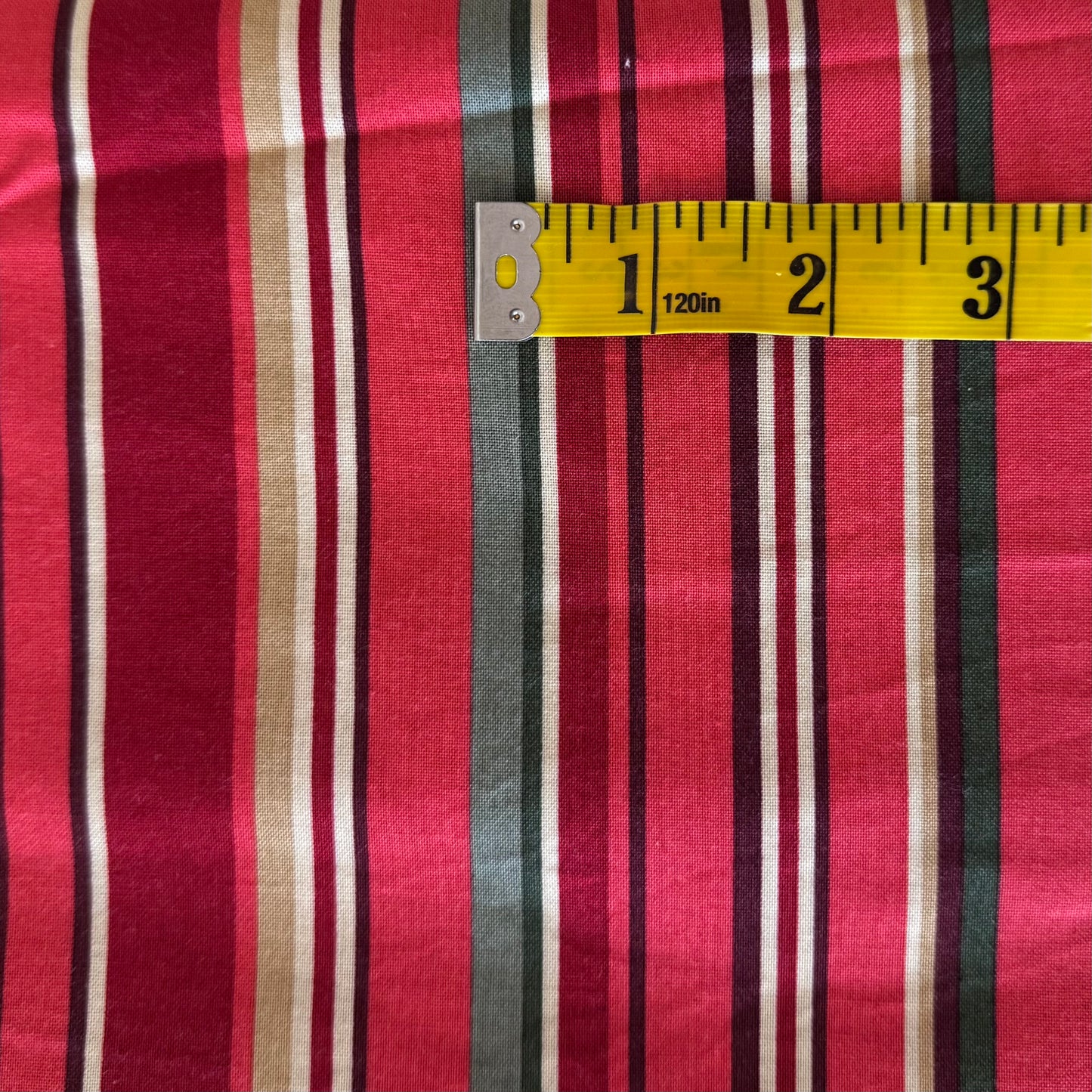 Red, Green & Cream Striped Cotton: 1 yd