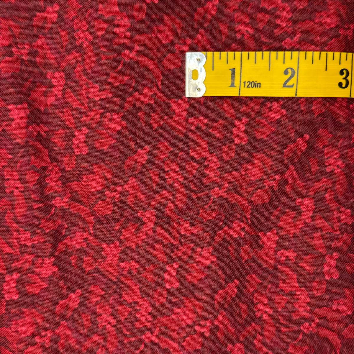 Red With Subtle Holly Berry Cotton: 2 yds