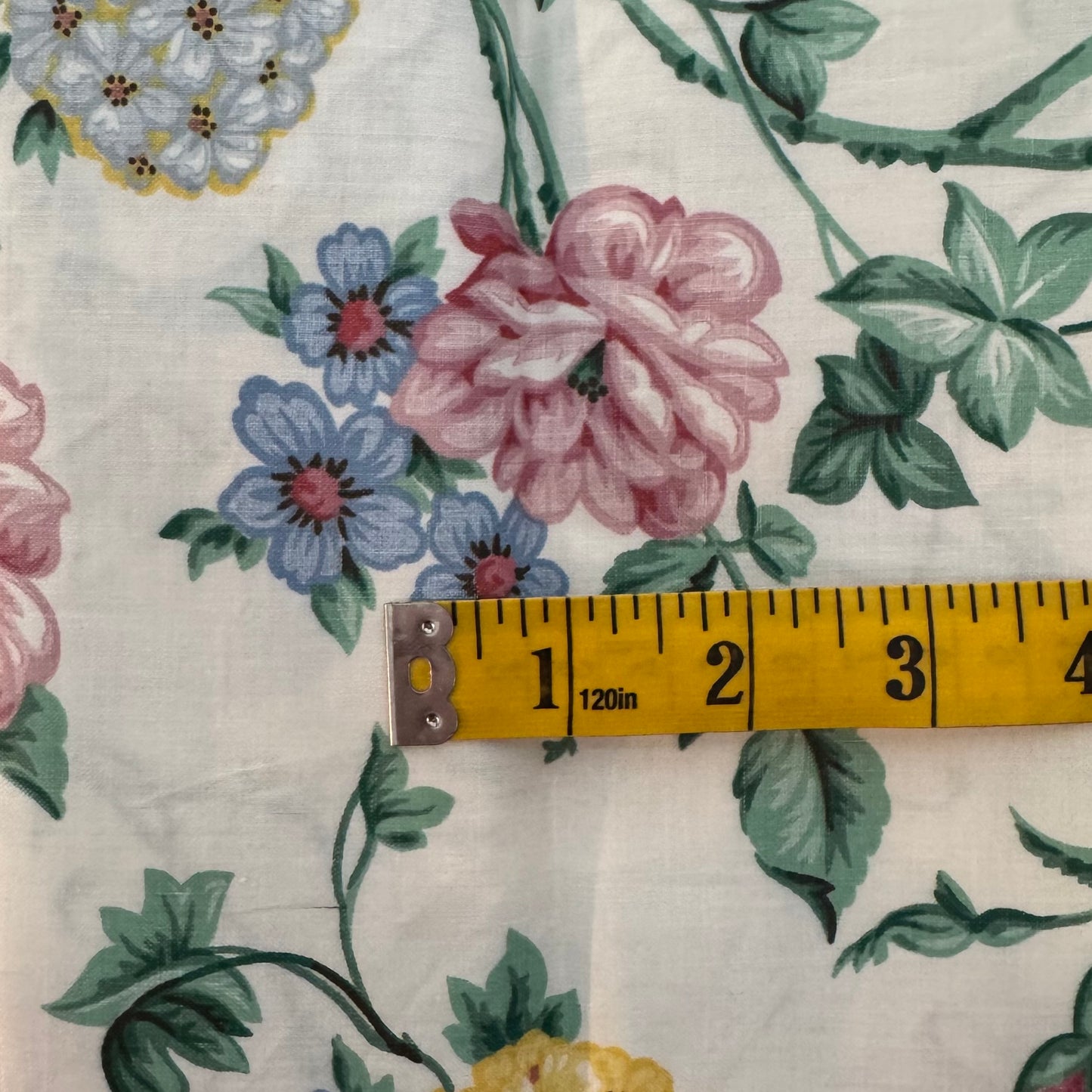 Pink, Blue & Yellow Floral Scotgard Cotton Blend: 1yd