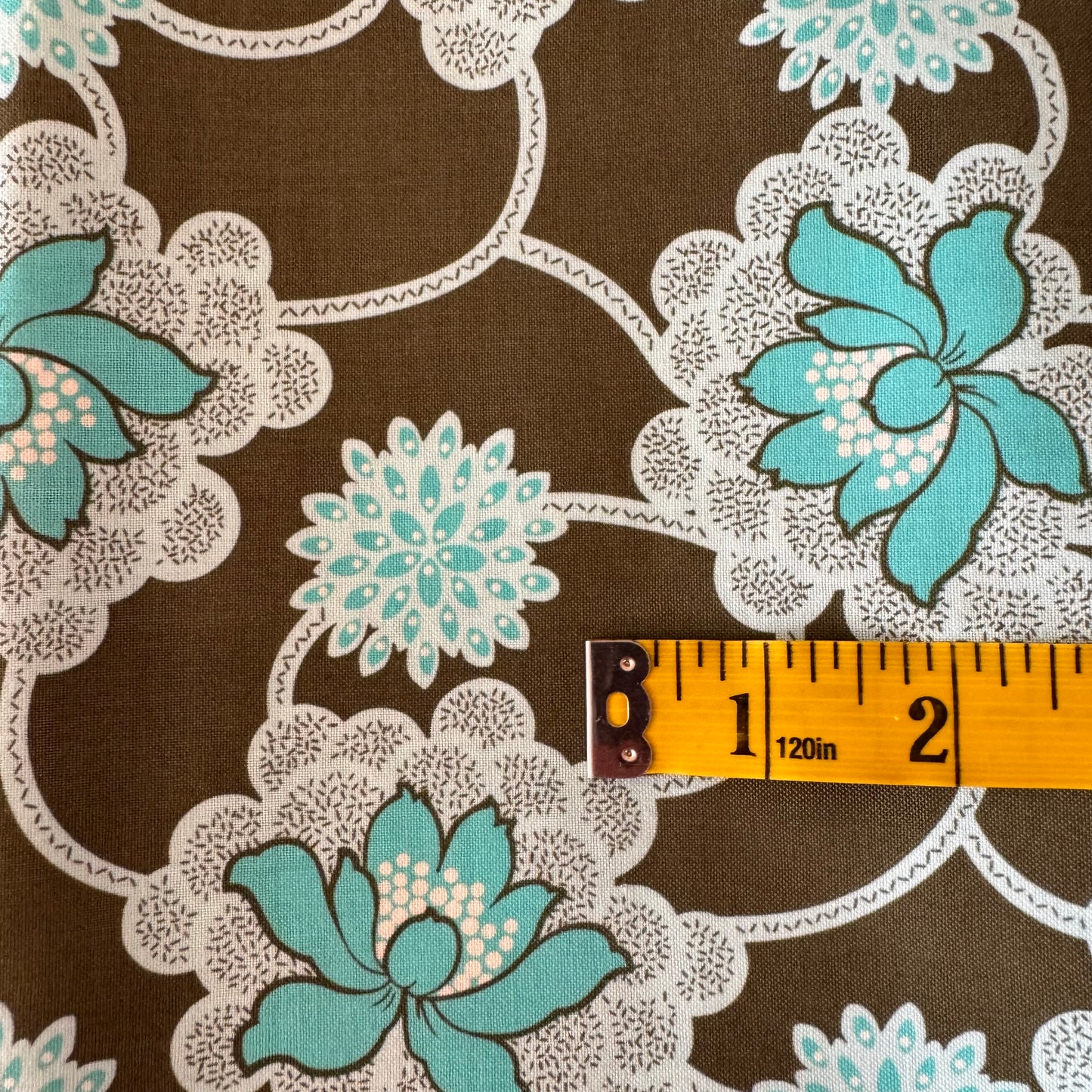 Dark Green & Bright Blue Fancy Floral Cotton: 1 yd