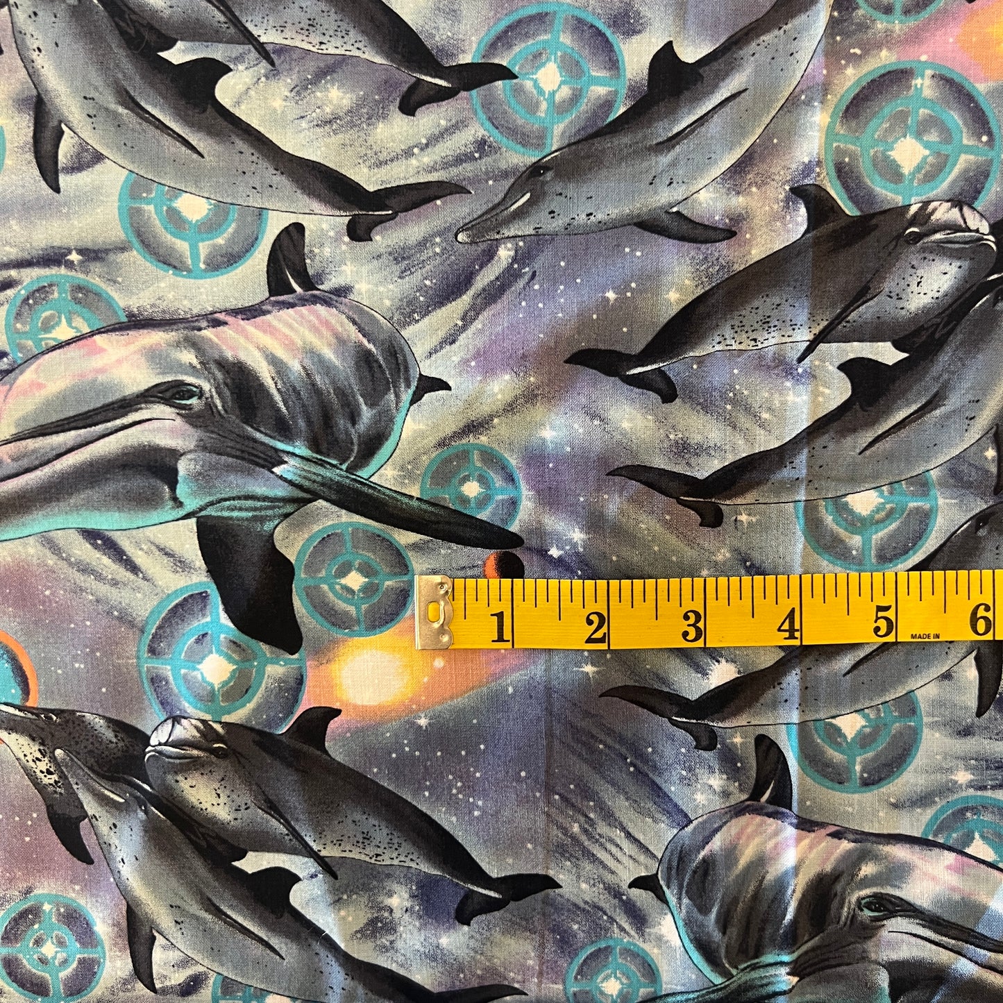 Dolphins in Space Cotton: 1.25 yds