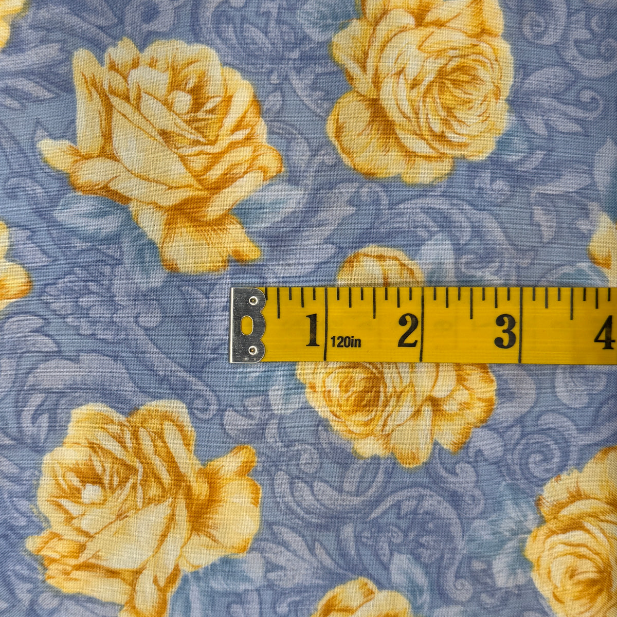 Light, Blue & Yellow Roses Cotton: 2 yds