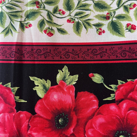 Red Floral Stripe Cotton Blend: 1.5 yds