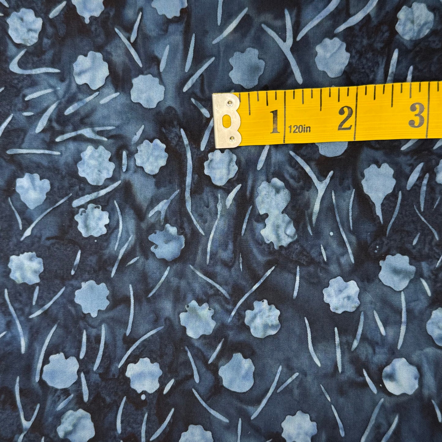Tonal Blue Abstract Floral Batik Cotton: 1 yd