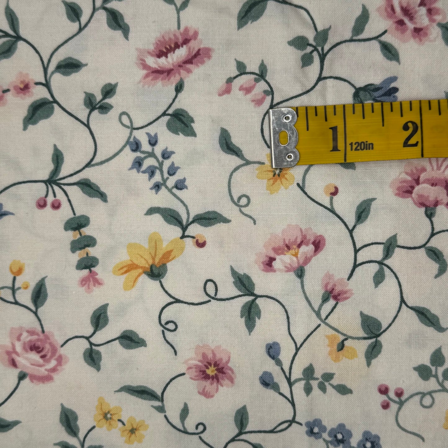 Blue, Pink & Yellow Floral Cotton Blend: 1 yd