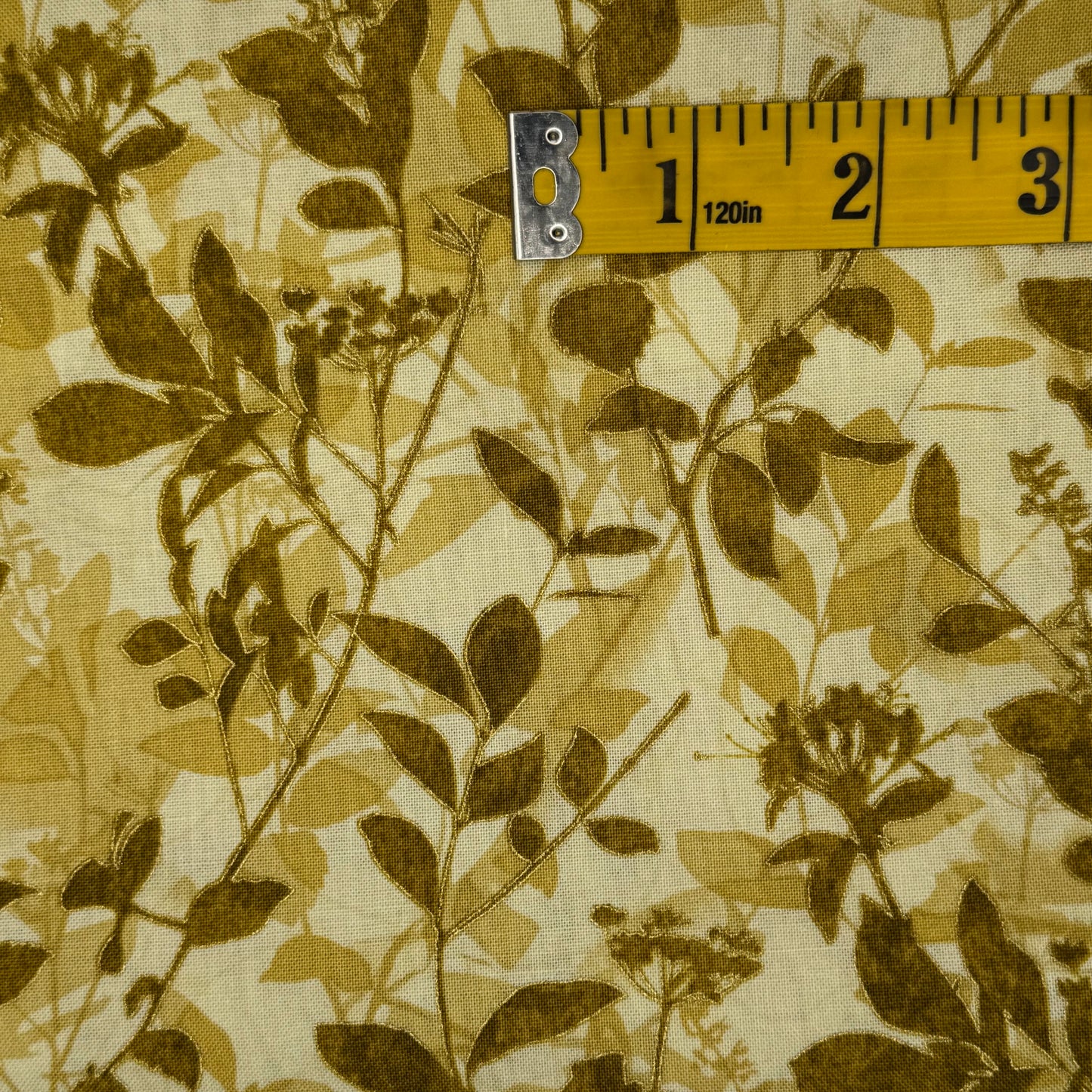 Green & Yellow Metallic Floral Cotton: 2 yds