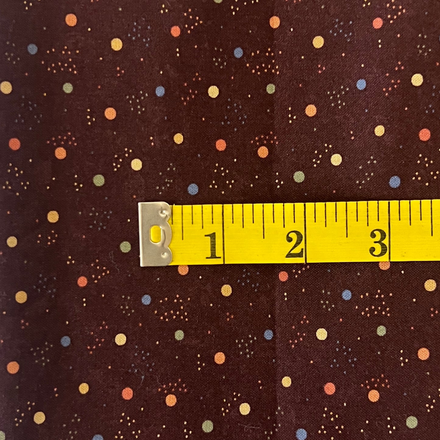 Brown With Multicolored Dots Cotton: 2.5 yds