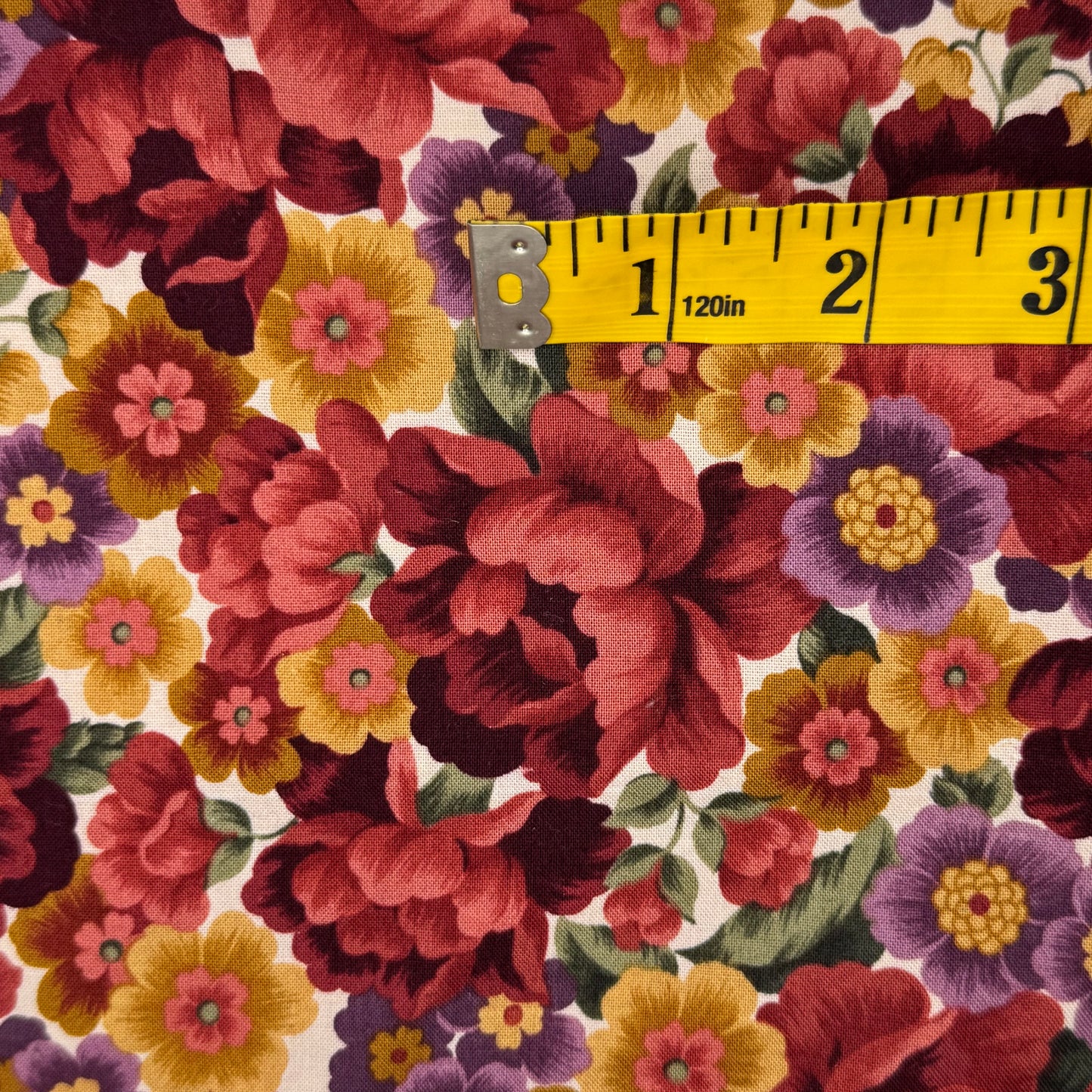 Red, Gold & Purple Floral Cotton: 4 yds