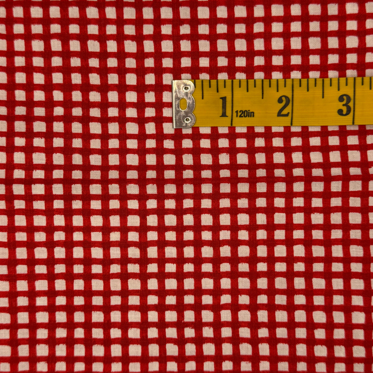 Red & White Brush Stroke Checkered Cotton Blend: 2.5 yds