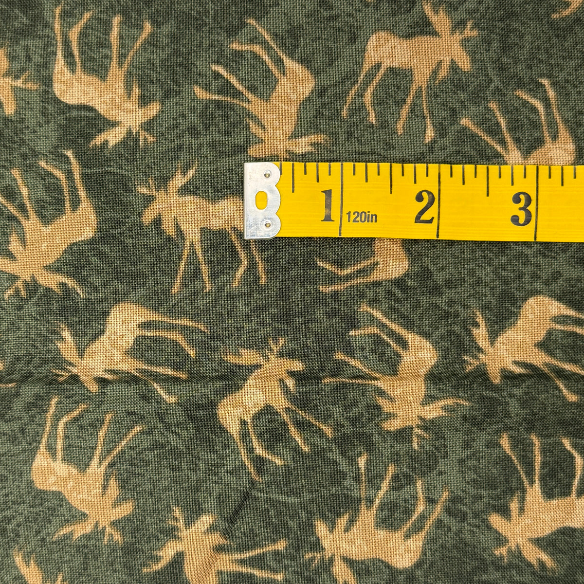 Tonal Green With Beige Deer Silhouette Cotton: 1.5 yds