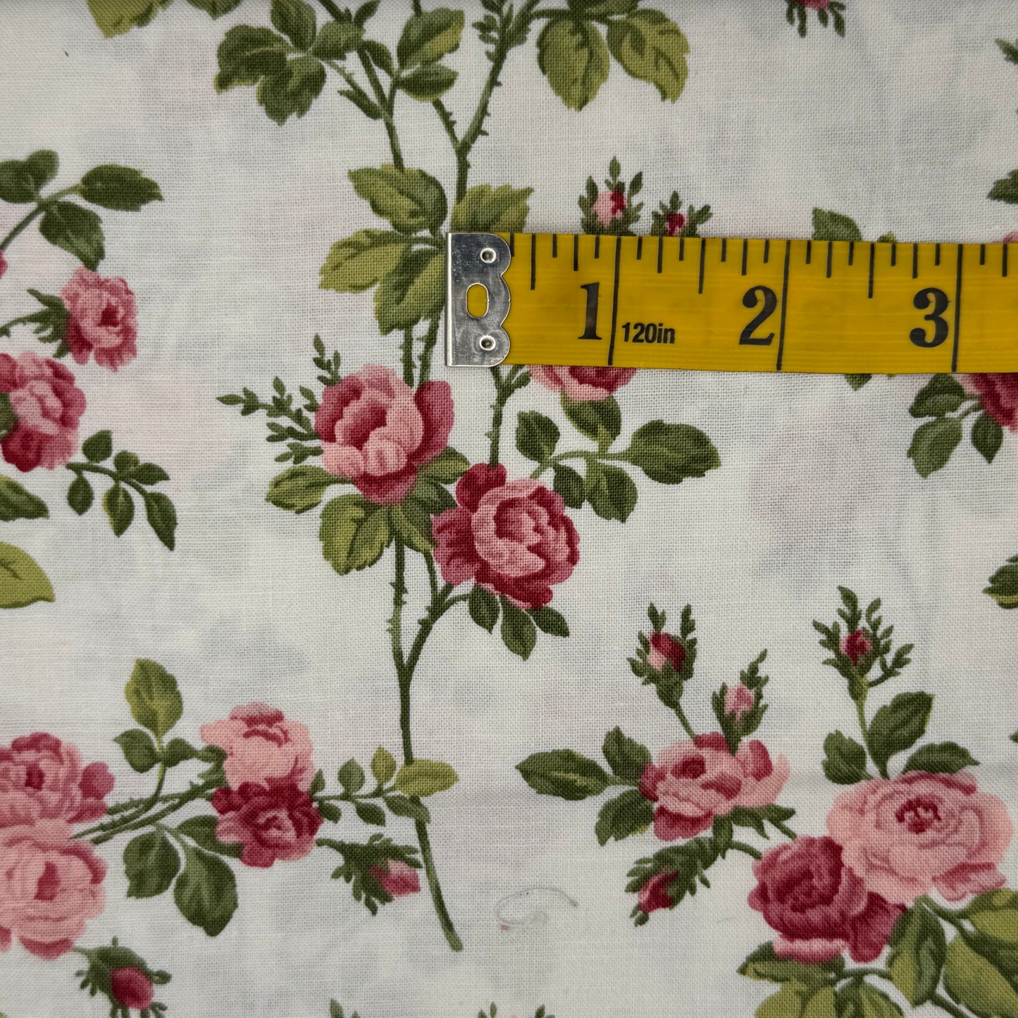 White With Pink Floral Cotton: 1.5 yds