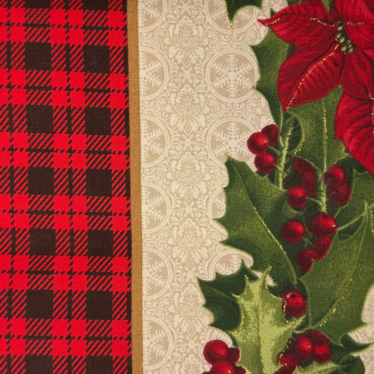 Buffalo Plaid & Poinsettia Stripes Cotton: 3 yds